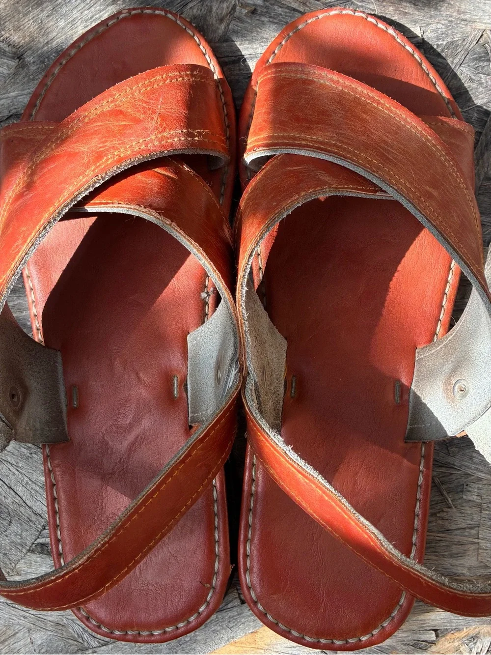 Men's Leather Cross-Strap Sandals in Burnt Orange